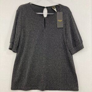 New Espresso size XL Black Metallic Keyhole Detail Stretch Knit Elegant Blouse